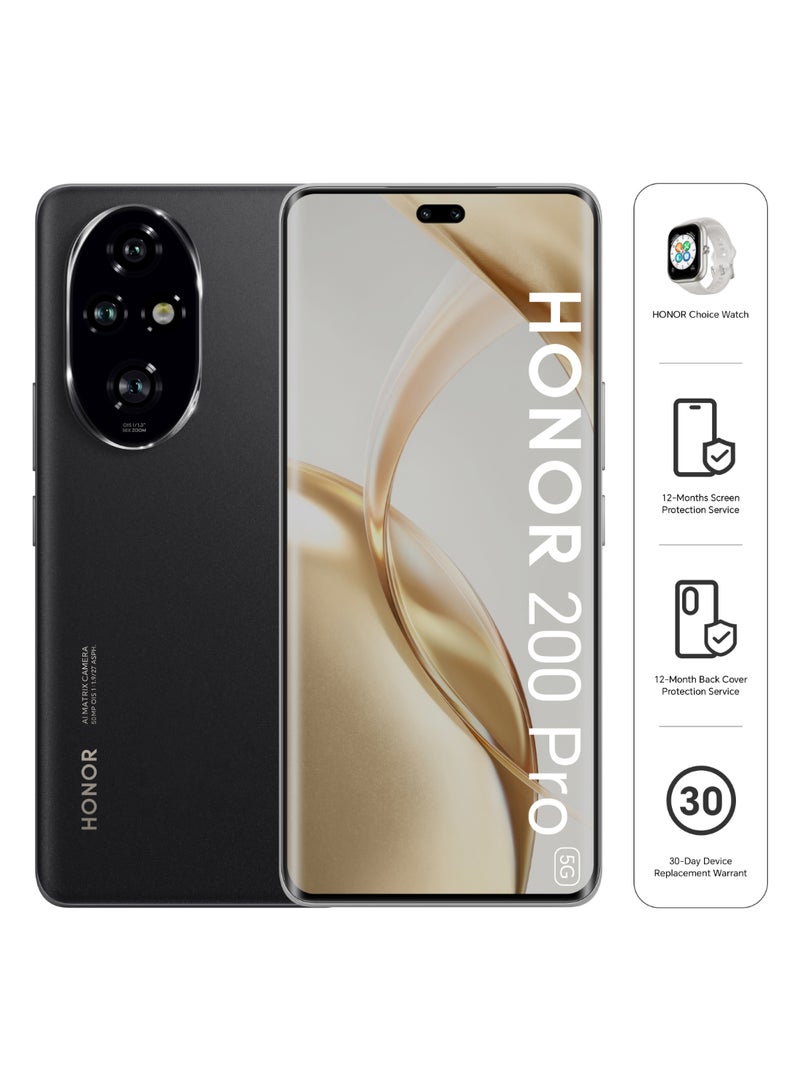 Honor - 200 Pro 5G Dual SIM Black 12GB RAM + 512GB With Free Choice Watch - Middle East Version - Image 1