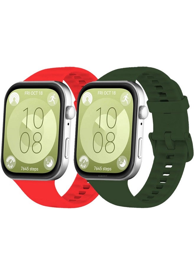 MARGOUN [for Huawei Watch Fit 3] 2 Pack Watch Band Soft Silicone Strap for Men Women Stylish Waterproof Watch Band Red/Green - Image 2