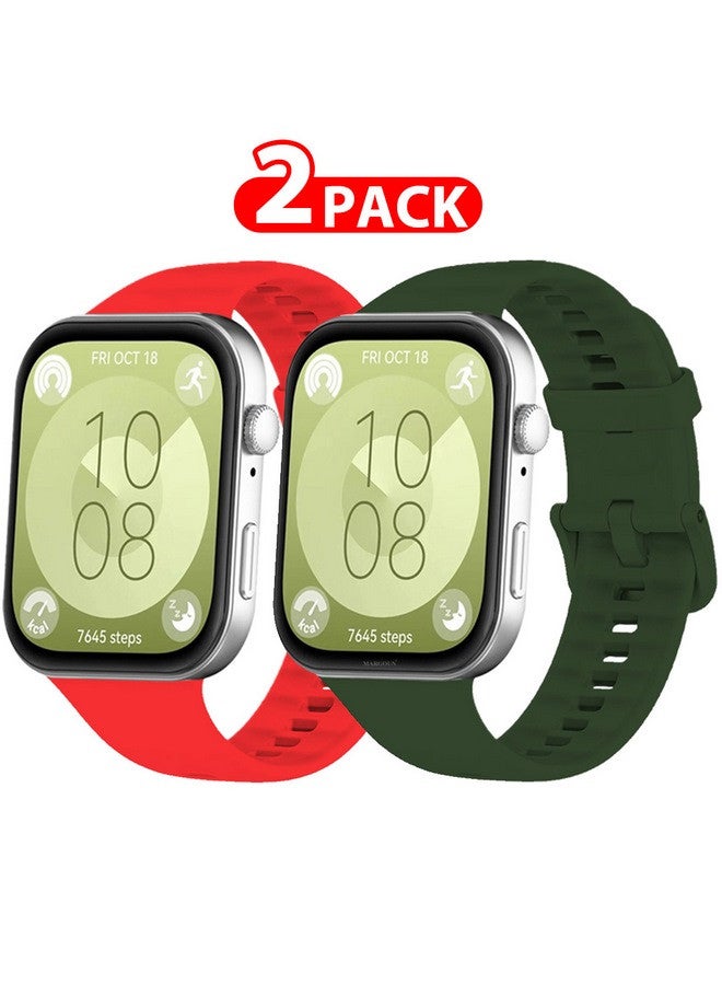 MARGOUN [for Huawei Watch Fit 3] 2 Pack Watch Band Soft Silicone Strap for Men Women Stylish Waterproof Watch Band Red/Green - Image 1