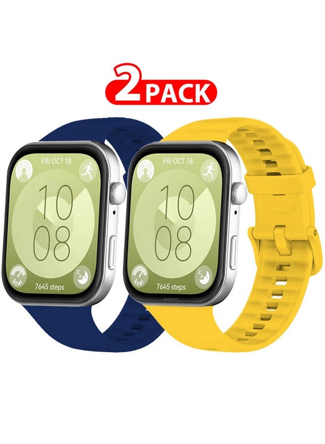 MARGOUN [for Huawei Watch Fit 3] 2 Pack Watch Band Soft Silicone Strap for Men Women Stylish Waterproof Watch Band Dark Blue/Yellow  - Image 1