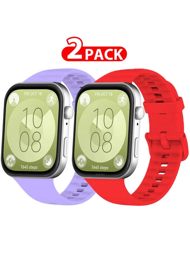 MARGOUN [for Huawei Watch Fit 3] 2 Pack Watch Band Soft Silicone Strap for Men Women Stylish Waterproof Watch Band Red/Purple - Image 1