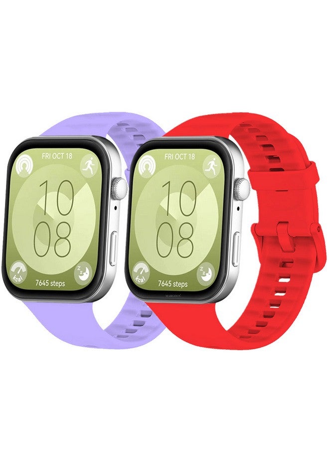 MARGOUN [for Huawei Watch Fit 3] 2 Pack Watch Band Soft Silicone Strap for Men Women Stylish Waterproof Watch Band Red/Purple - Image 2