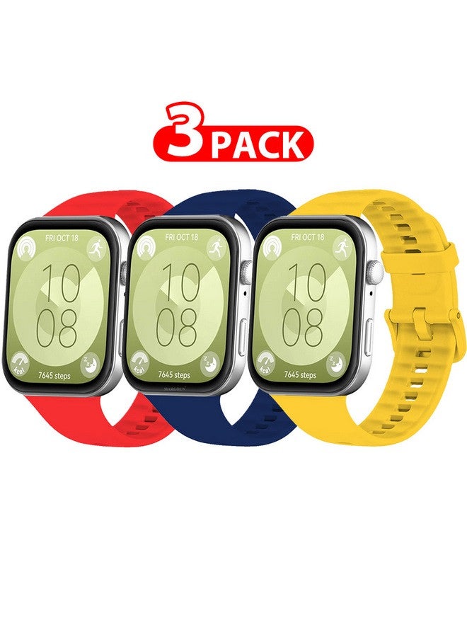 MARGOUN [for Huawei Watch Fit 3] 3 Pack Watch Band Soft Silicone Strap for Men Women Stylish Waterproof Watch Band Red/Dark Blue/Yellow - Image 1