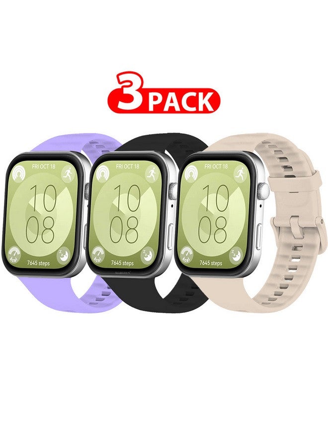 MARGOUN [for Huawei Watch Fit 3] 3 Pack Watch Band Soft Silicone Strap for Men Women Stylish Waterproof Watch Band Beige/Purple/Black - Image 1