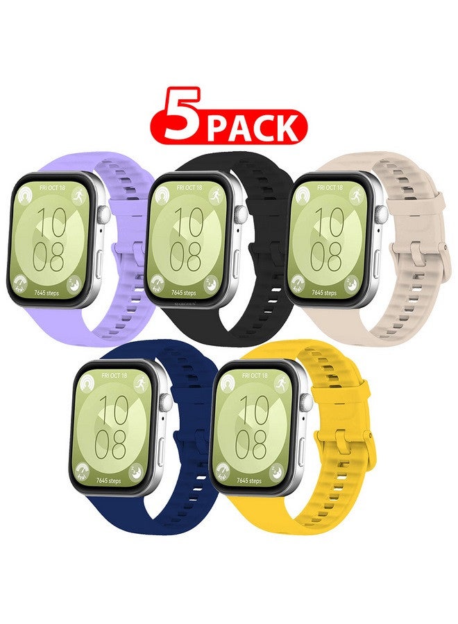 MARGOUN [for Huawei Watch Fit 3] 5 Pack Watch Band Soft Silicone Strap for Men Women Stylish Waterproof Watch Band Mix1 - Image 1