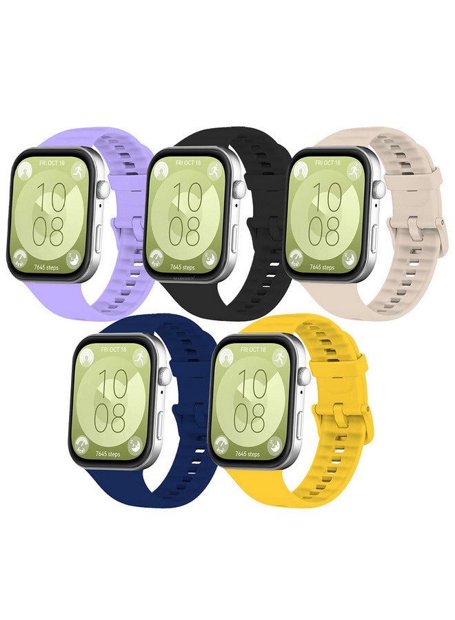 MARGOUN [for Huawei Watch Fit 3] 5 Pack Watch Band Soft Silicone Strap for Men Women Stylish Waterproof Watch Band Mix1 - Image 2