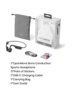 SHOKZ OpenMove Bluetooth Wireless Headphones With Mic, Bone Conduction Wireless Headset Grey  - Image 5
