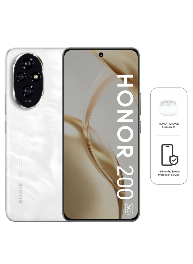 Honor - 200 5G Dual SIM Moonlight White 12GB RAM + 256GB With Free X5 TWS Earbuds - Middle East Version - Image 1