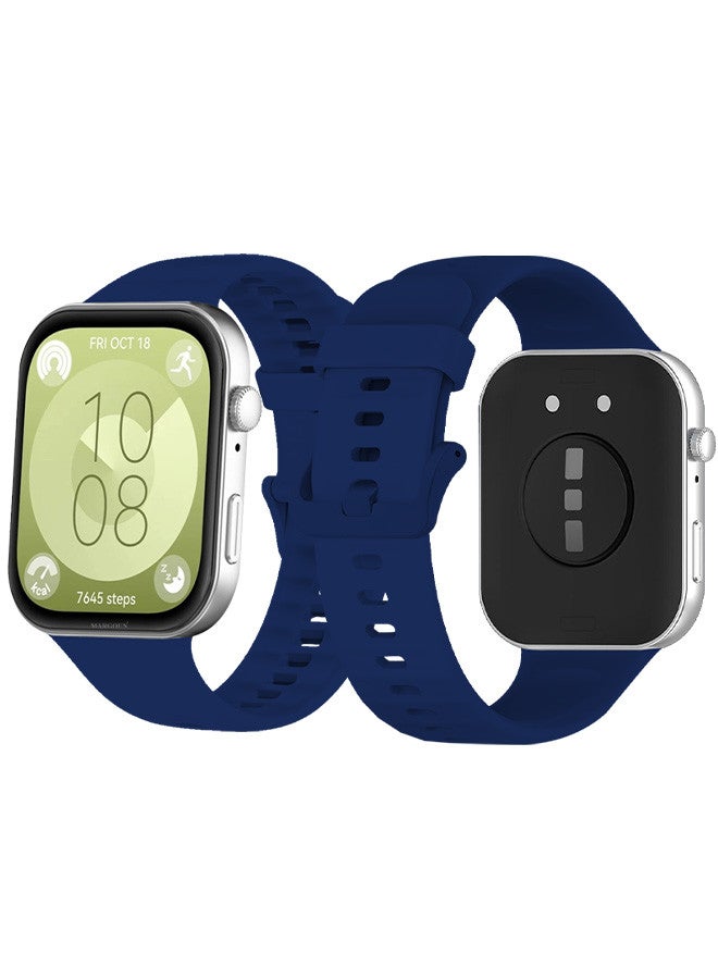 مارجون [لساعة هواوي فيت 3] حزام ساعة ناعم من السيليكون للرجال والنساء، حزام ساعة أنيق مقاوم للماء / أزرق داكن - Image 1