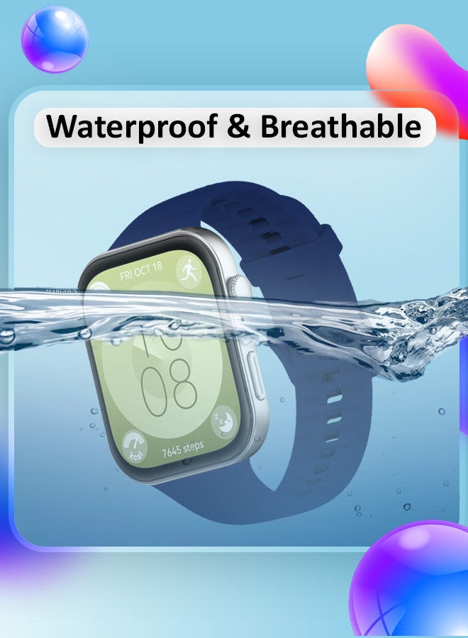 مارجون [لساعة هواوي فيت 3] حزام ساعة ناعم من السيليكون للرجال والنساء، حزام ساعة أنيق مقاوم للماء / أزرق داكن - Image 5