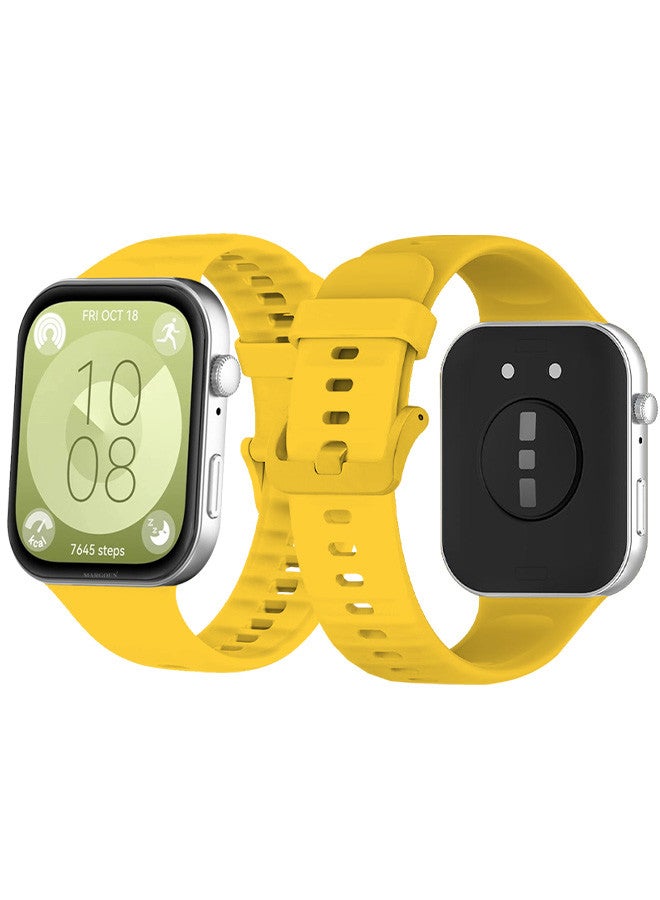 MARGOUN [for Huawei Watch Fit 3] Watch Band Soft Silicone Strap for Men Women Stylish Waterproof Watch Band /Yellow Yellow - Image 1