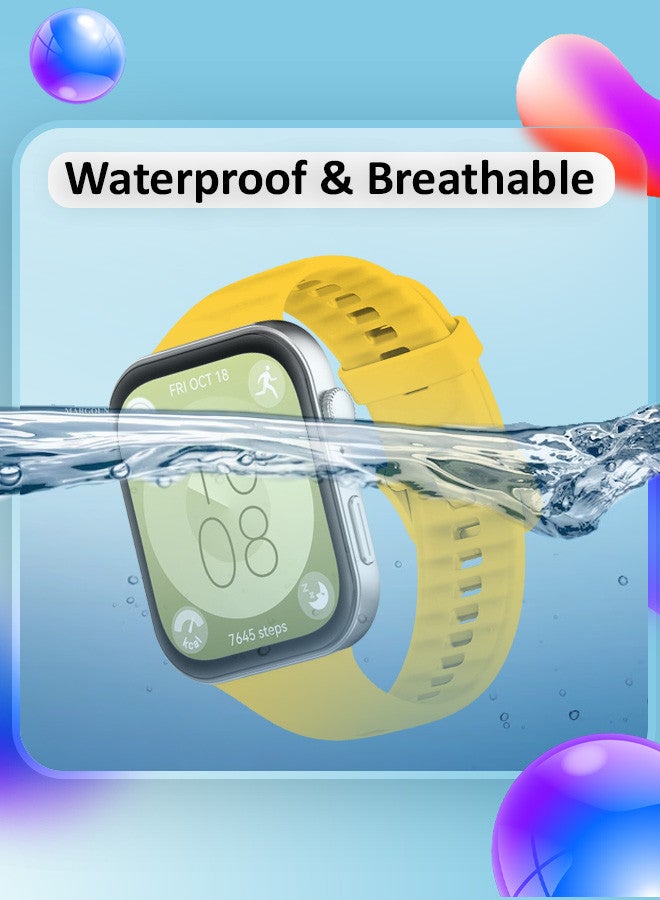 MARGOUN [for Huawei Watch Fit 3] Watch Band Soft Silicone Strap for Men Women Stylish Waterproof Watch Band /Yellow Yellow - Image 5