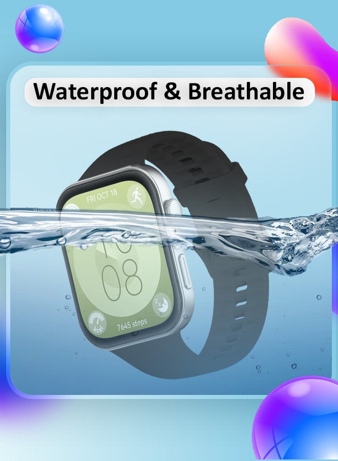 MARGOUN [for Huawei Watch Fit 3] Watch Band Soft Silicone Strap for Men Women Stylish Waterproof Watch Band /Black Black - Image 5