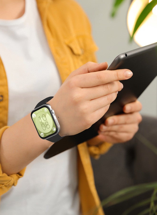 MARGOUN [for Huawei Watch Fit 3] Watch Band Soft Silicone Strap for Men Women Stylish Waterproof Watch Band /Black Black - Image 3