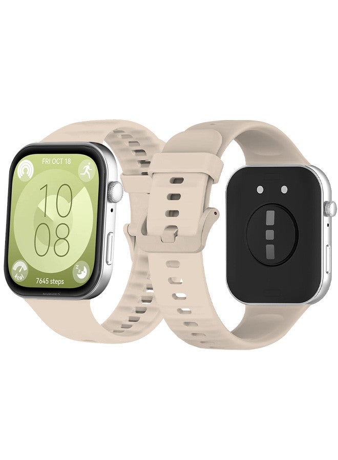 MARGOUN [for Huawei Watch Fit 3] Watch Band Soft Silicone Strap for Men Women Stylish Waterproof Watch Band Beige - Image 1