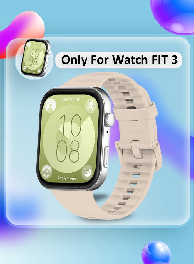MARGOUN [for Huawei Watch Fit 3] Watch Band Soft Silicone Strap for Men Women Stylish Waterproof Watch Band Beige - Image 2