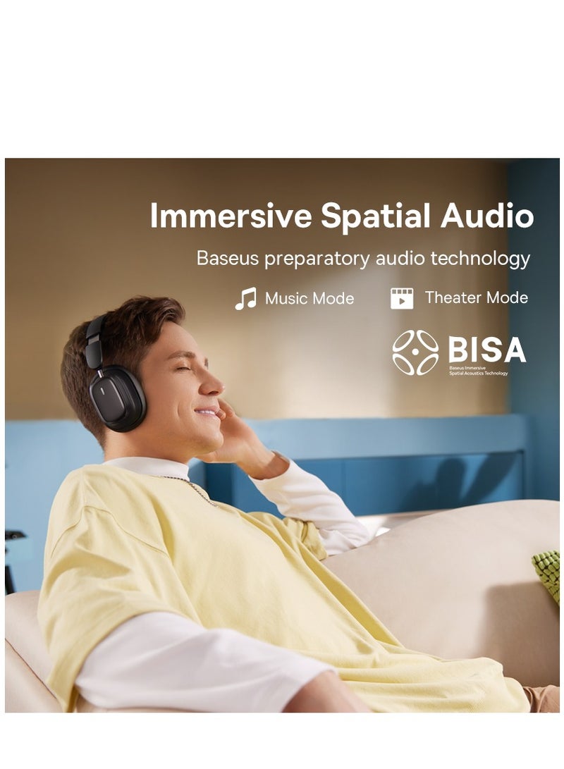 Baseus - Bowie H1i Noise-Cancellation Wireless Headphone 100 Hours Playing Time Low Latency Bluetooth V5.3 Headset Black - Image 1