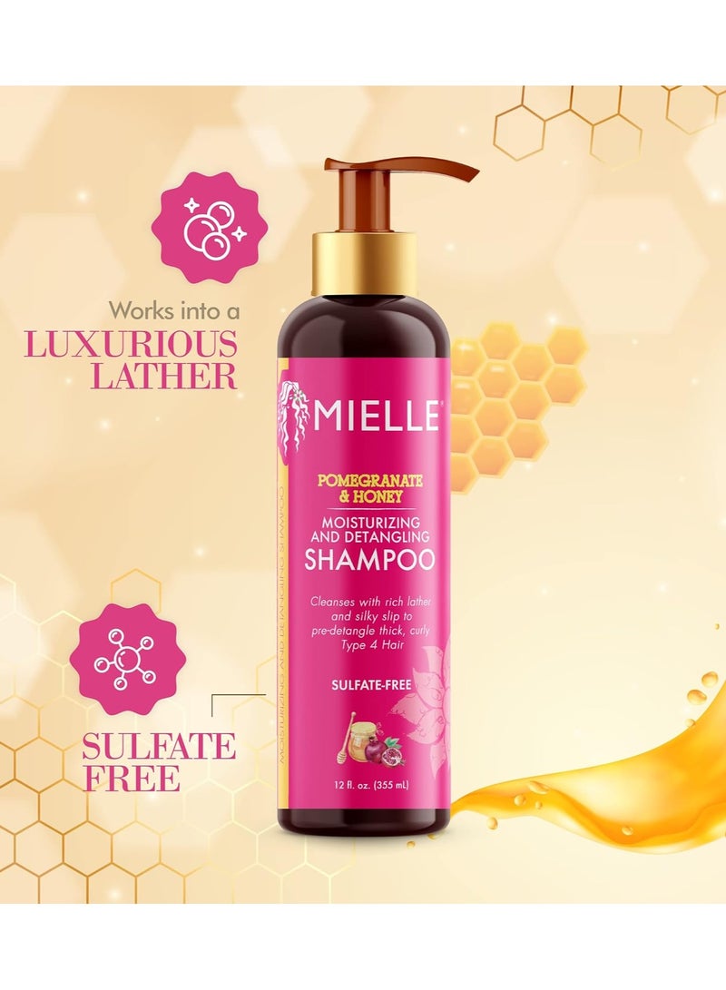 MIELLE Organics Pomegranate & Honey Moisturizing and Detangling Shampoo, Hydrating Curl Cleanser For Dry, Damaged Type 4 Hair, Repair, Restore, and Prevent Frizz, 12-Fluid Ounces - Image 3