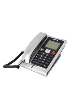 Geepas Executive Telephone with Caller ID GTP28011 , With 16-Digit LCD Display and White Backlight, Solid Built Quality and Classic Design, Hands Free Function and Auto Redial Silver & black