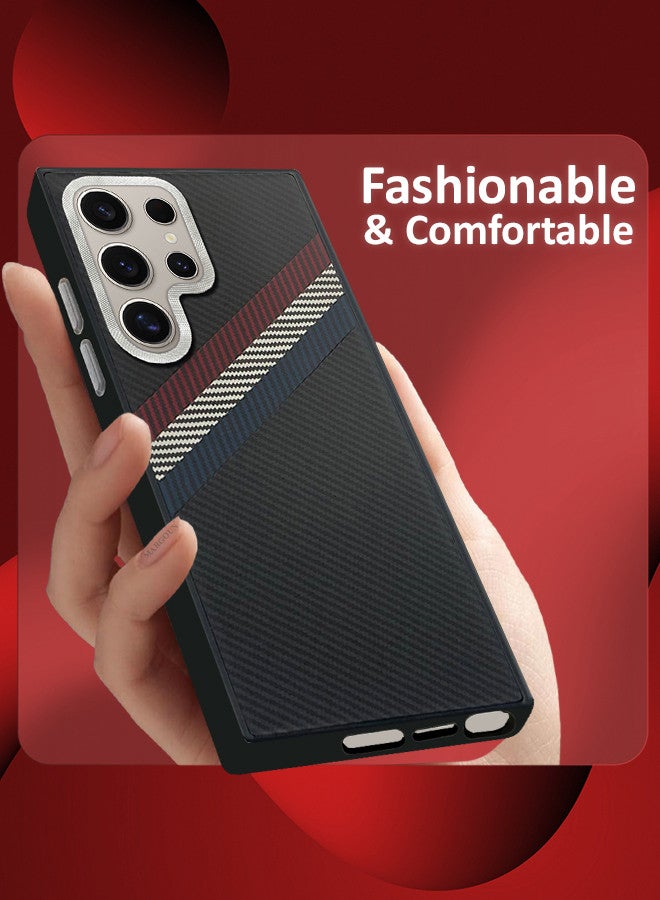 MARGOUN [for Samsung Galaxy S24 Ultra] 2 Packs Case Cover and Screen Protector Carbon Fiber Pattern Phone Case Slim Shockproof Back Cover Black/Red/Blue - Image 4