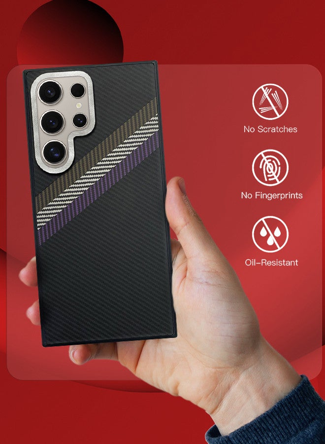 MARGOUN [for Samsung Galaxy S24 Ultra] Case Cover Carbon Fiber Pattern Phone Case Slim Shockproof Back Cover Black/Purple/Green  - Image 4