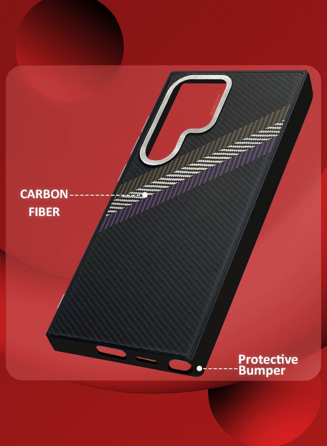 MARGOUN [for Samsung Galaxy S24 Ultra] Case Cover Carbon Fiber Pattern Phone Case Slim Shockproof Back Cover Black/Purple/Green  - Image 2