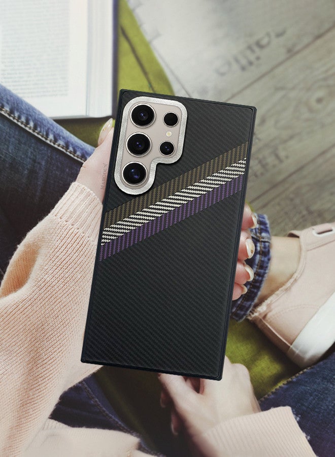 MARGOUN [for Samsung Galaxy S24 Ultra] Case Cover Carbon Fiber Pattern Phone Case Slim Shockproof Back Cover Black/Purple/Green  - Image 5