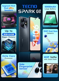 تكنو هاتف Spark Go 2024 ثنائي الشريحة باللون الأسود جرافيتي وذاكرة وصول عشوائي سعة 2 جيجابايت وذاكرة داخلية سعة 64 جيجابايت - إصدار الشرق الأوسط  - Image 4