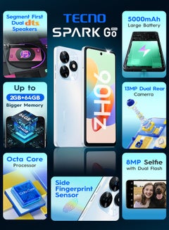 تكنو جهاز Spark Go 2024 ثنائي الشريحة باللون الأبيض الغامض وذاكرة الوصول العشوائي (RAM) سعة 2 جيجابايت وسعة 64 جيجابايت - إصدار الشرق الأوسط  - Image 4