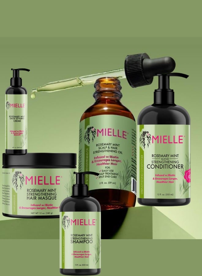 MIELLE Rosemary Mint Strengthening Hair Care Set - Shampoo, Conditioner, Hair Mask, Edge Gel, Hair Oil, Multi-Vitamin Styling Creme - Biotin-Infused For Hair Growth, Strengthens Weak Hair 1421mlml  - Image 2