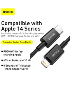 بيسوس كابل شاحن iPhone (2 متر) كابل USB C إلى Lightning شحن سريع توصيل الطاقة PD 20W كابل iPhone سلسلة متفوقة لـ iPhone 14/14 Pro/14 Plus/14 Pro Max، iPad Pro، iPhone 8-13 جميع السلاسل  - Image 2