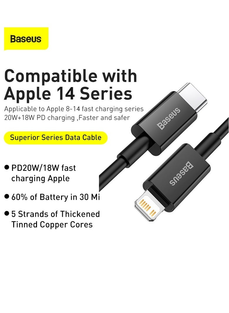 Baseus iPhone Charger Cable (2m) USB C to Lightning Cable Fast Charging Power Delivery PD 20W iPhone Cable Superior Series for iPhone 14/14 Pro/14 Plus/14 Pro Max, iPad Pro, iPhone 8-13 All Series Black  - Image 2