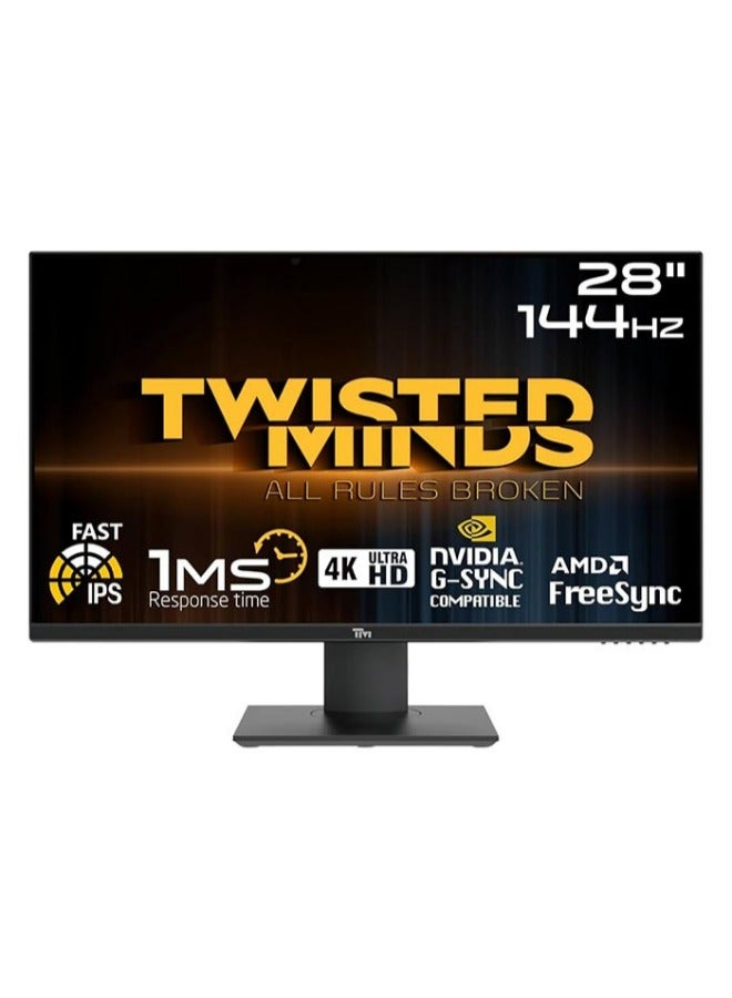 TWISTED MINDS - TM28EUI Gaming Monitor 28-inch 4k UHD (3840x2160) Fast IPS, 144Hz, ALLM, 0.9ms, Free Sync & G-sync Technology, HDMI 2.1 Port & USB-C Port Black - Image 1