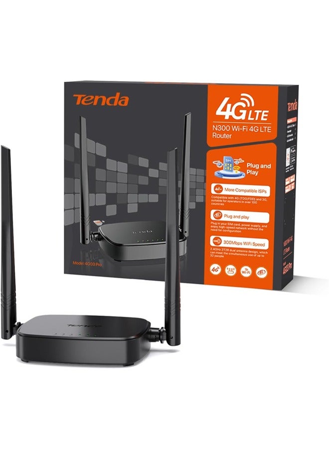Tenda - Router 4G SIM 4G03 Pro - Mobile WiFi Router 3G/4G Wireless Band 2.4 GHz 300Mpbs, LTE Cat4 150Mpbs Black. - Image 1