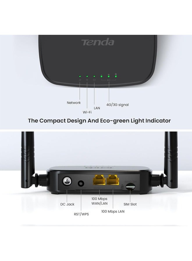 Tenda - Router 4G SIM 4G03 Pro - Mobile WiFi Router 3G/4G Wireless Band 2.4 GHz 300Mpbs, LTE Cat4 150Mpbs Black. - Image 1