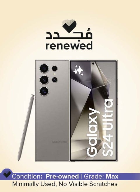 Renewed - Galaxy S24 Ultra Dual SIM Titanium Gray 12GB RAM 256GB 5G - Middle East Version