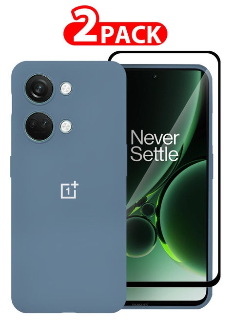 (for OnePlus Nord 3) 2 Pack Case and Screen Protector Soft Slim Protective Case Scratch and Bump Resistant Cover Warm Blue