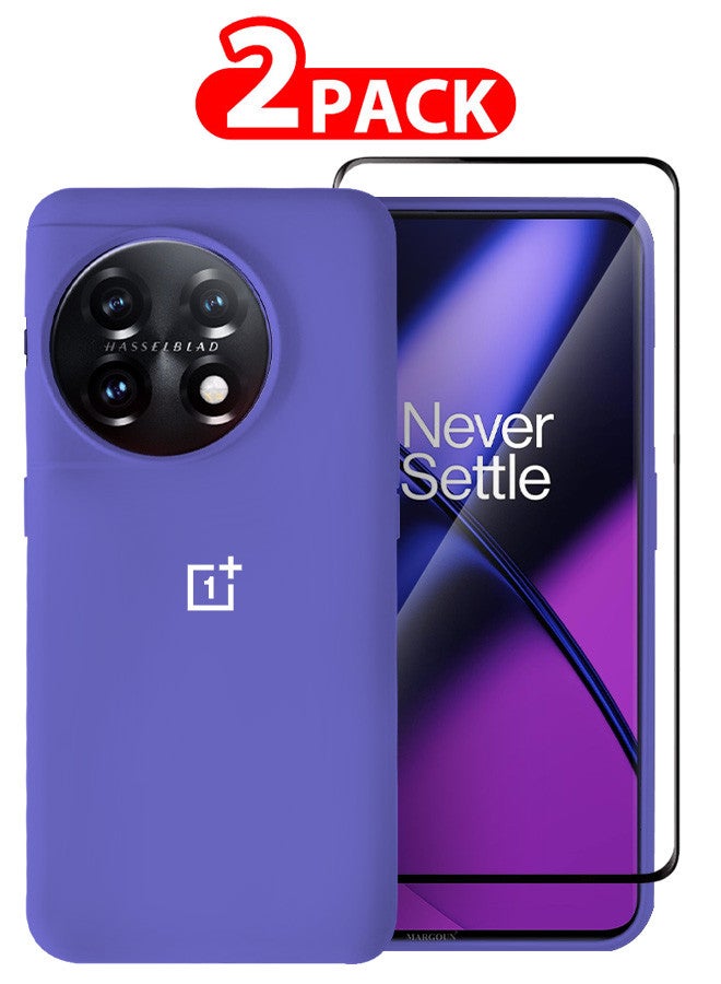 MARGOUN (for OnePlus 11) 2 Pack Case and Screen Protector Soft Slim Protective Case Scratch and Bump Resistant Cover Purple - Image 1