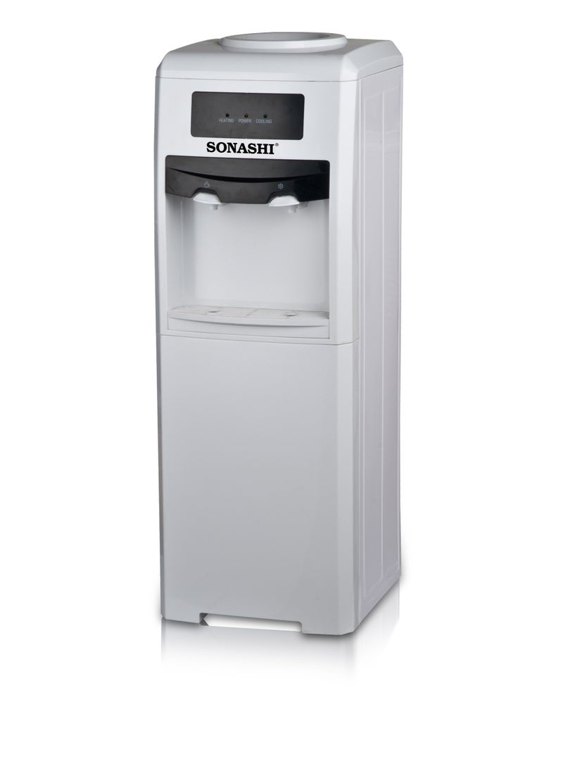 SONASHI Water Dispenser - Top Loading with 2 Taps Hot & Cold  | Floor Standing Model with Compressor Cooling, Refrigerator | Touch Control with LED Light Indicator | Perfect for Home and Office SWD-43N White 