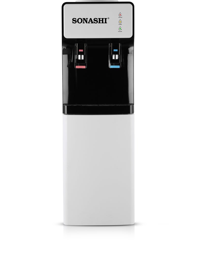 SONASHI Water Dispenser - Top Load with Hot & Cold Taps | Touch Control Model - LED Indicator, Compressor Cooling, and Cabinet | 1L Heating and 3L Cooling Capacity | Floor-Standing Design SWD-44N White 
