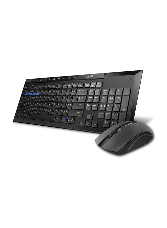 رابو 8210M Wireless Keyboard and Mouse Combo, Multi-mode connectivity connect up to 3 Devices simultaneously, BT5.0, BT 3.0 and 2.4 G | Adjustable DPI Optical Mouse English/Arabic Layout(Black) Black - Image 1