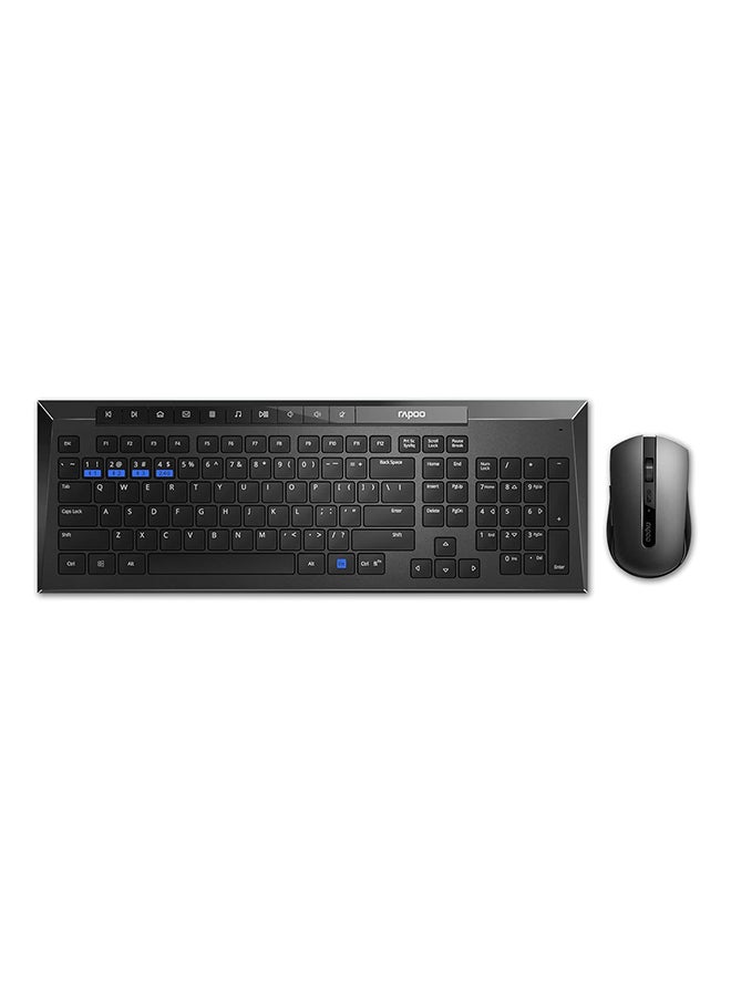 رابو 8210M Wireless Keyboard and Mouse Combo, Multi-mode connectivity connect up to 3 Devices simultaneously, BT5.0, BT 3.0 and 2.4 G | Adjustable DPI Optical Mouse English/Arabic Layout(Black) Black - Image 2