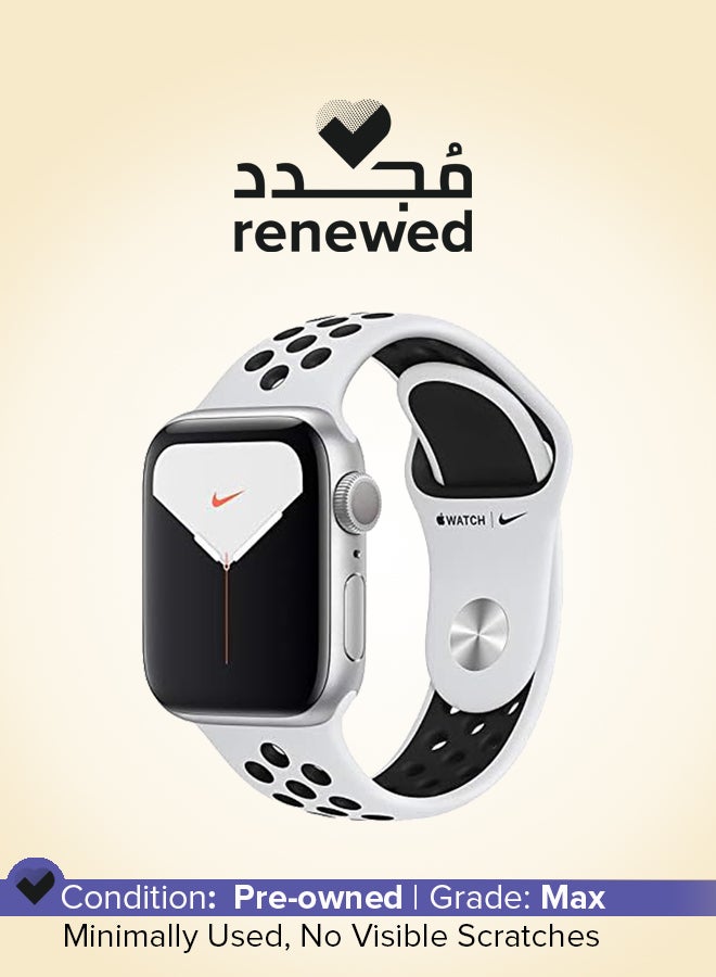 Apple - Renewed - Watch Nike Series 5 GPS + Cellular, 44mm Silver Aluminium Case With Pure Platinum/Black Sport Band Silver - Image 1