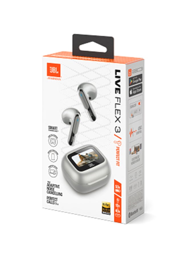 JBL - Live Flex 3 True Wireless Noise Cancelling Open-Stick Earbuds Silver - Image 1
