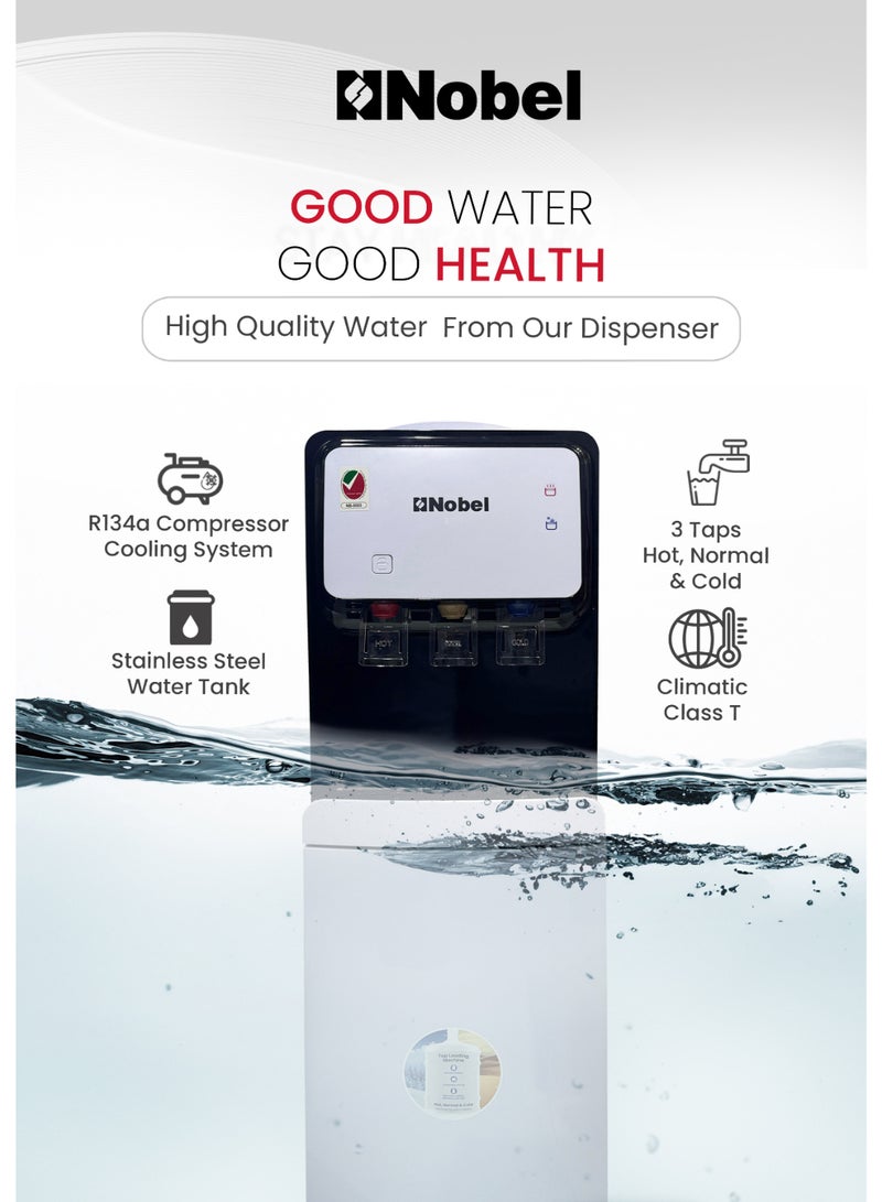 Nobel 3 Tap Water Dispenser, Freestanding Dispenser, Hot, Normal & Cold, R134a Compressor Cooling, Storage Cabinet NWD1700 White  - Image 4