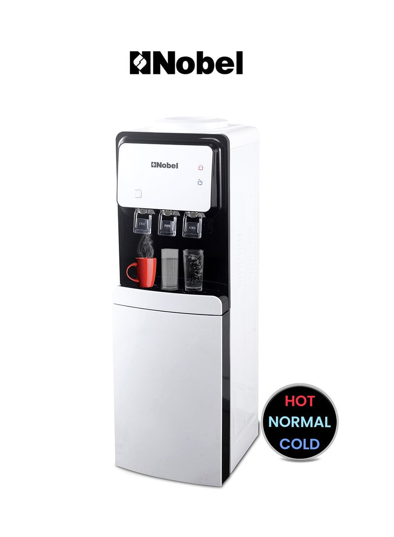Nobel 3 Tap Water Dispenser, Freestanding Dispenser, Hot, Normal & Cold, R134a Compressor Cooling, Storage Cabinet NWD1700 White  - Image 1