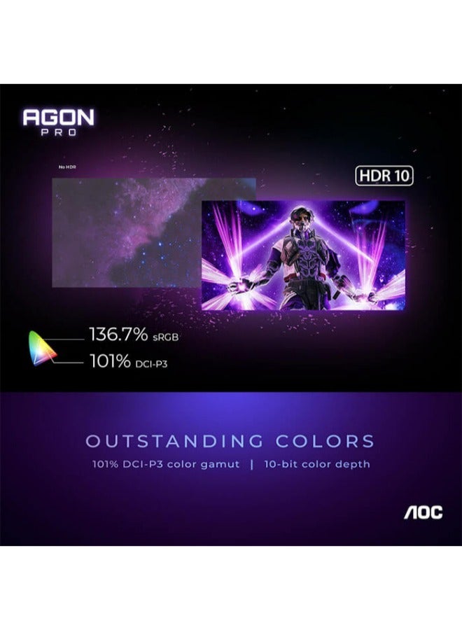 AG276QZD AGON Pro Gaming Monitor 27-inch 2K QHD 2560x1440, HDR10, OLED Panel Type, 240Hz Refresh Rate, 0.01ms Response Time, G-Sync Compatible, Light FX, Height Adjustable Stand Black & Grey