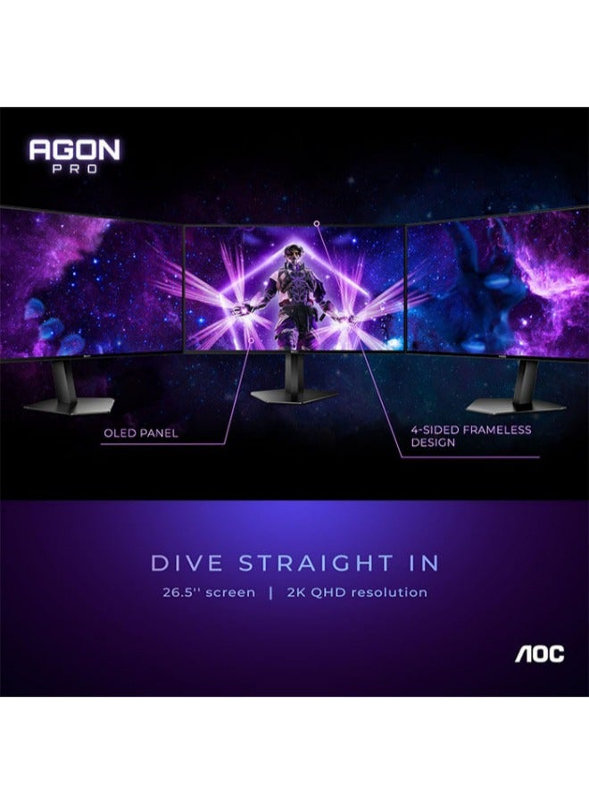 AG276QZD AGON Pro Gaming Monitor 27-inch 2K QHD 2560x1440, HDR10, OLED Panel Type, 240Hz Refresh Rate, 0.01ms Response Time, G-Sync Compatible, Light FX, Height Adjustable Stand Black & Grey