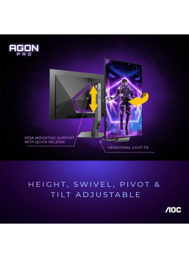 AG276QZD AGON Pro Gaming Monitor 27-inch 2K QHD 2560x1440, HDR10, OLED Panel Type, 240Hz Refresh Rate, 0.01ms Response Time, G-Sync Compatible, Light FX, Height Adjustable Stand Black & Grey