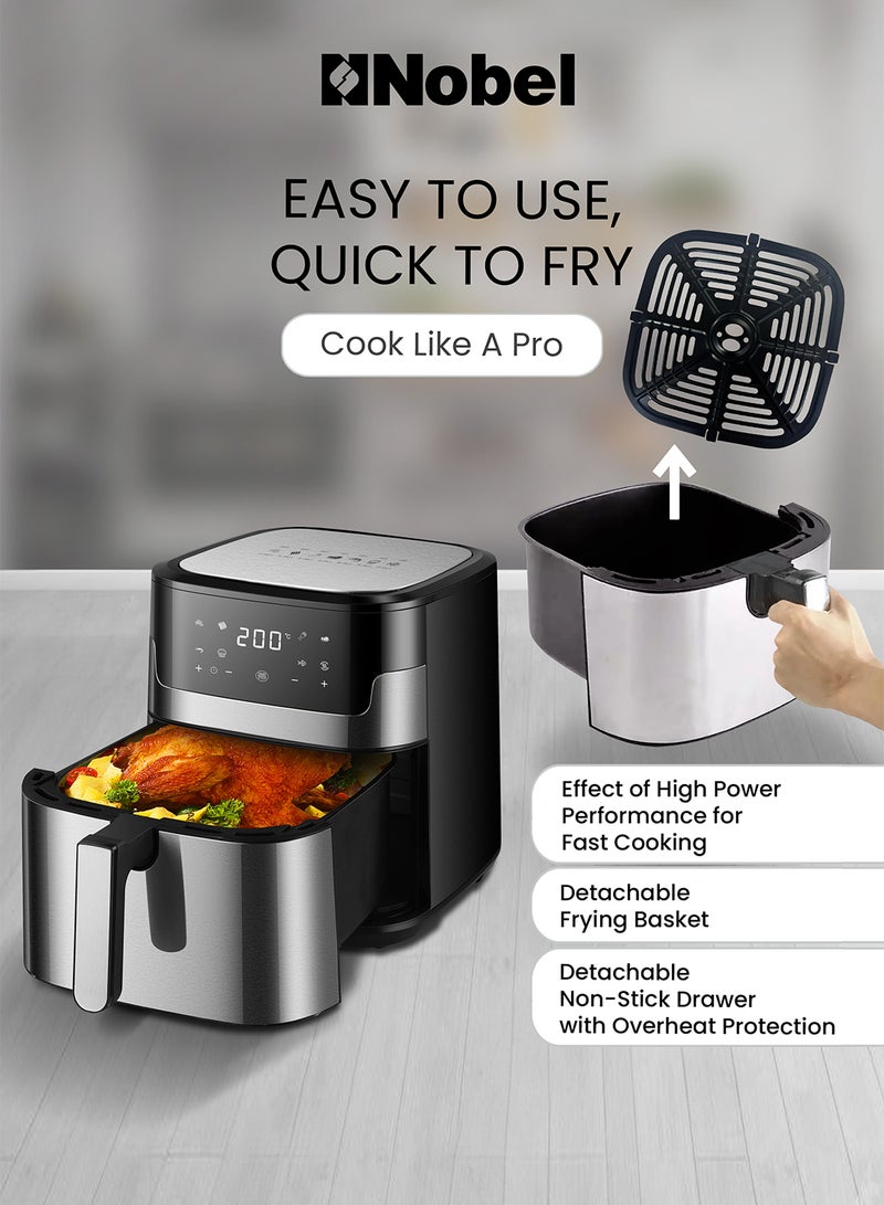 نوبل مقلاة هوائية سعة 8 لتر، مقلاة متعددة الوظائف، شاشة رقمية وزر لمس، تقنية دوران الهواء عالية السرعة، قلي، طلاء غير لاصق - Image 4